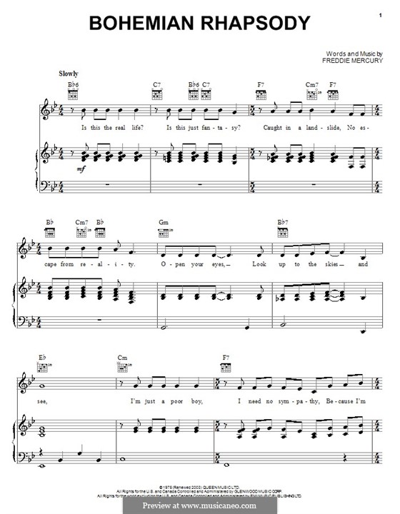 Bohemian Rhapsody Piano Sheet Music Easy