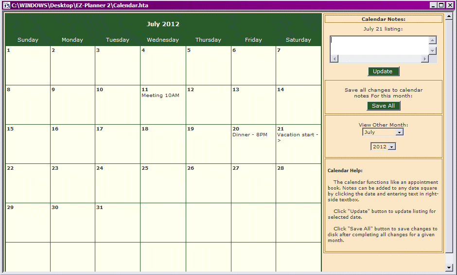Calendar Html Code Download