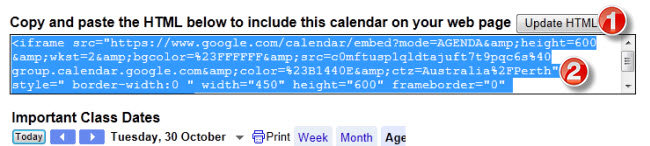 Google Calendar Html Widget