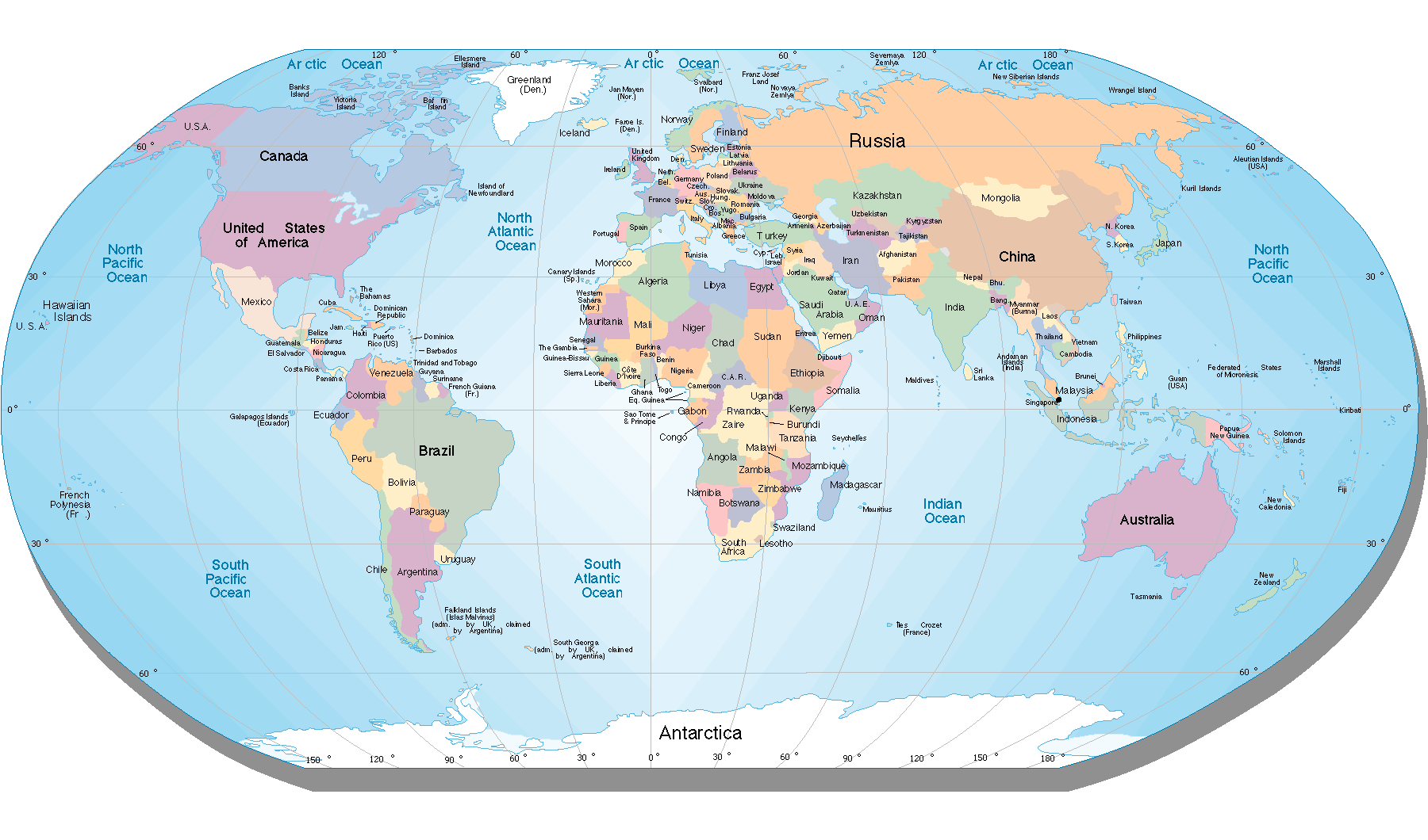 Printable World Map With Countries And Cities