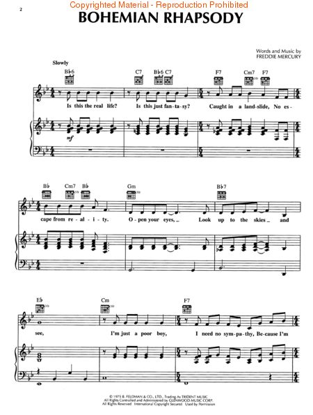 Queen Bohemian Rhapsody Piano Sheet Music