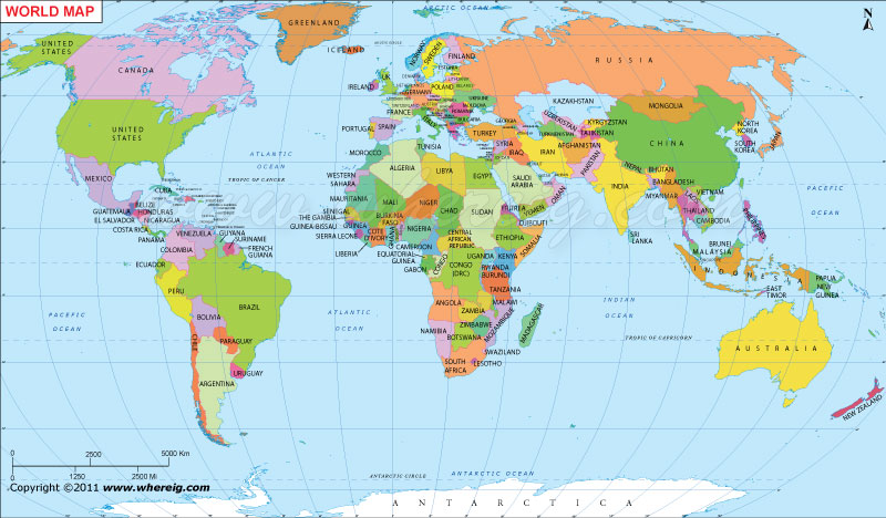 World Map With Countries And Cities