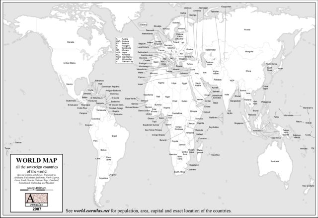 World Map With Countries And Cities Labeled