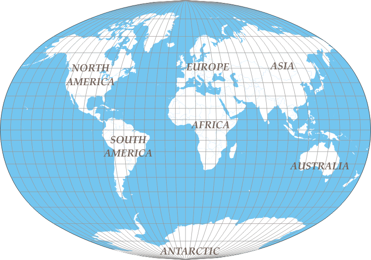 World Map With Countries And Continents Labeled