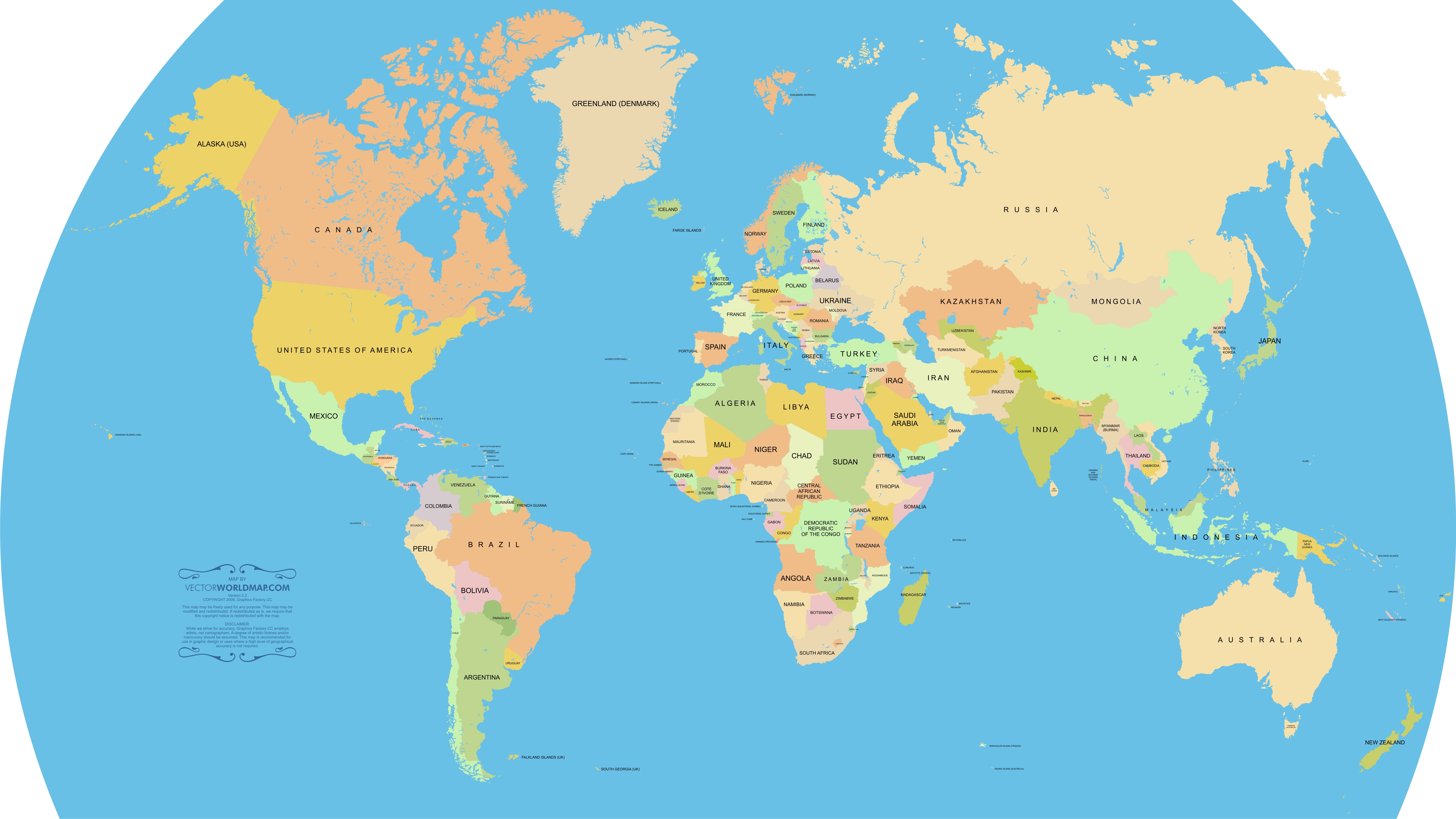 World Map With Countries Labelled