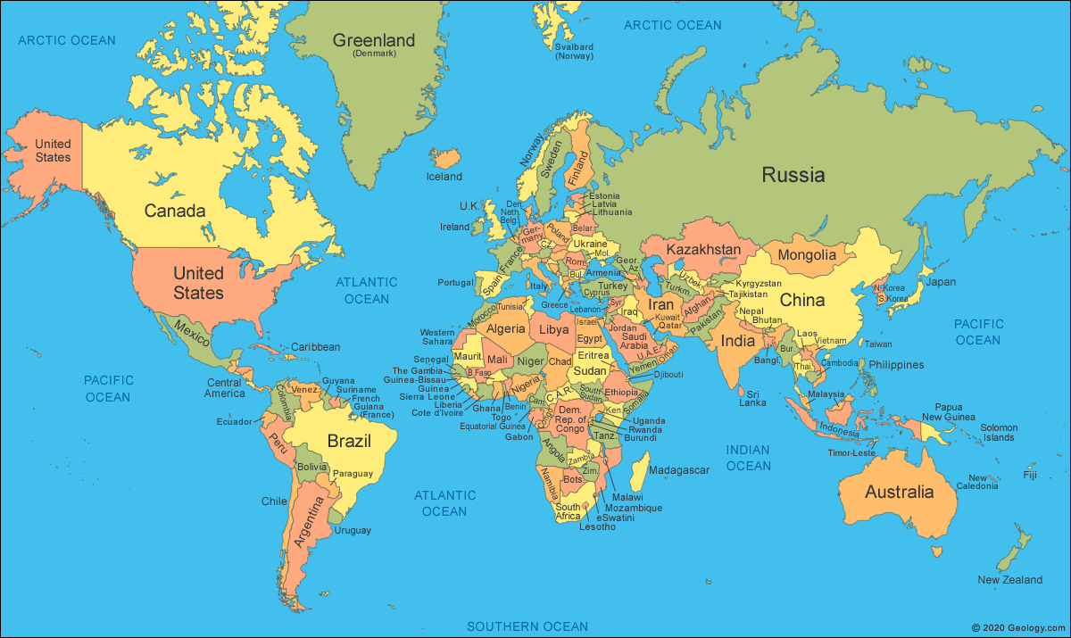 World Map With Countries Names Printable