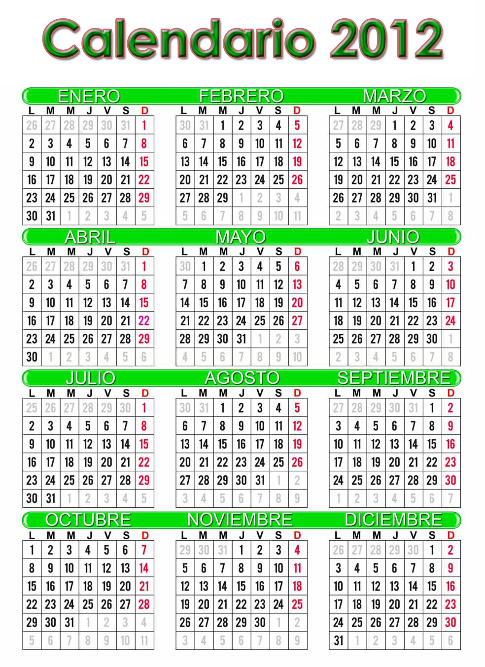 Calendario 2012 Argentina Feriados