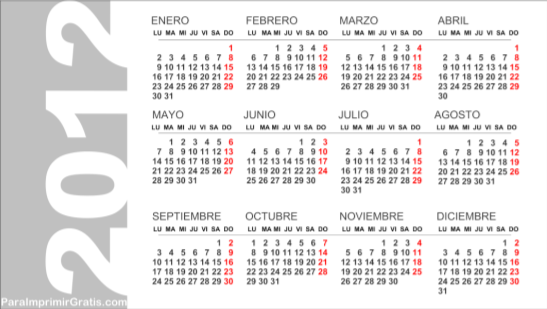 Calendario 2012 Argentina Para Imprimir Gratis