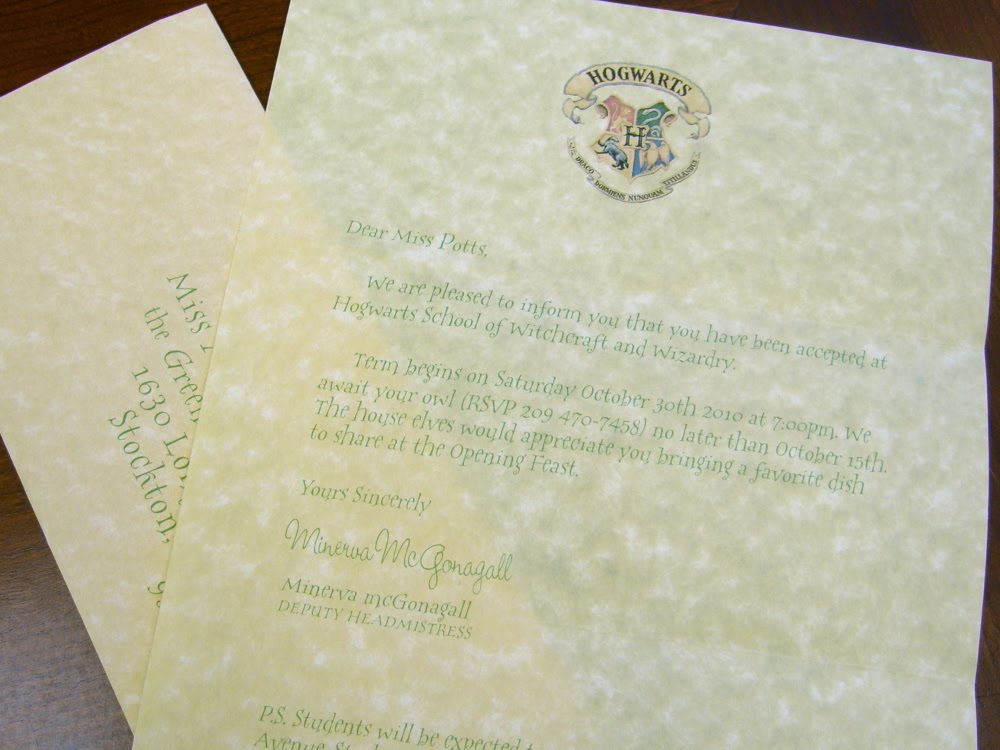 Hogwarts Acceptance Letter Template